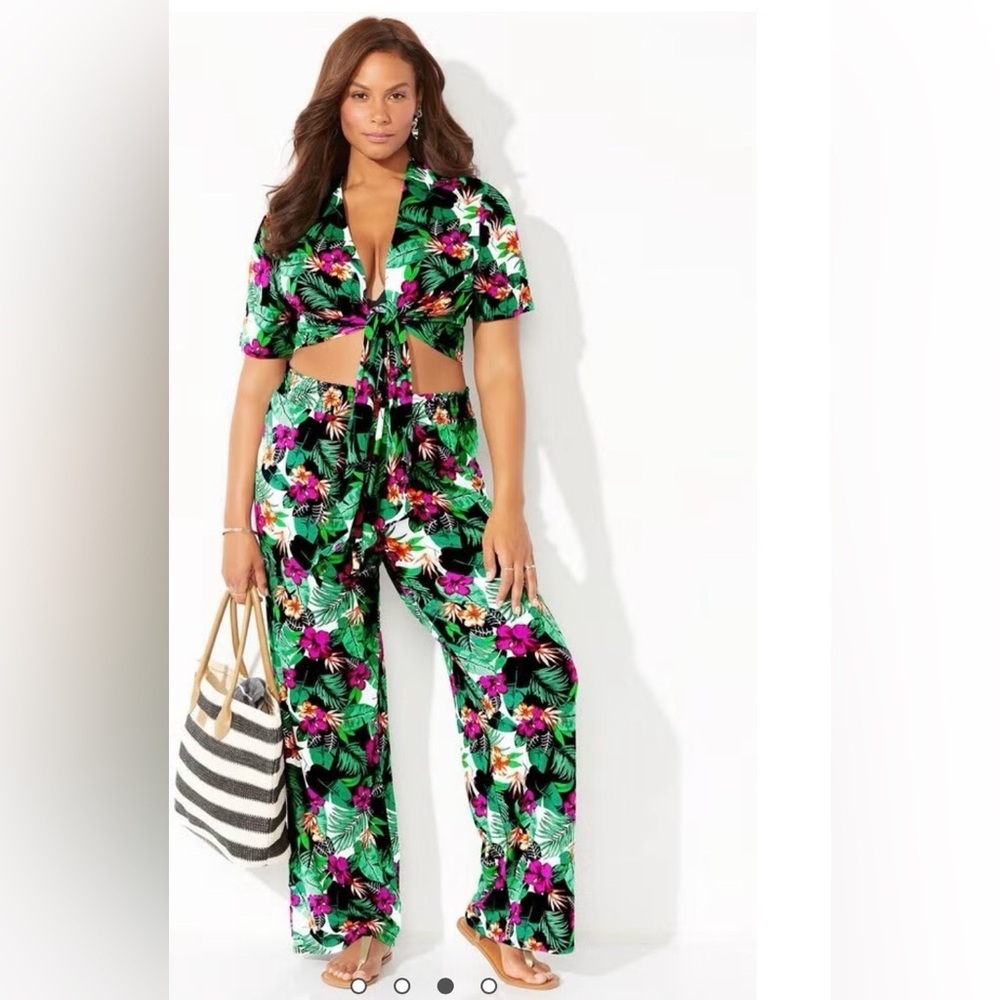 Swimsuits for All TIE FRONT CROP TOP COVER UP SET